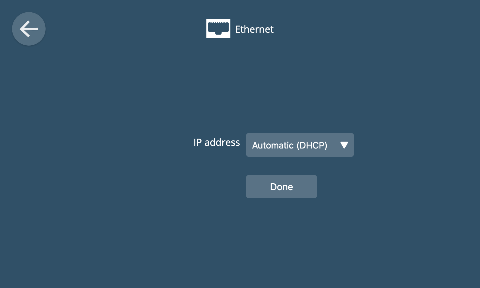 Screenshot of Ethernet settings with the automatic option selected